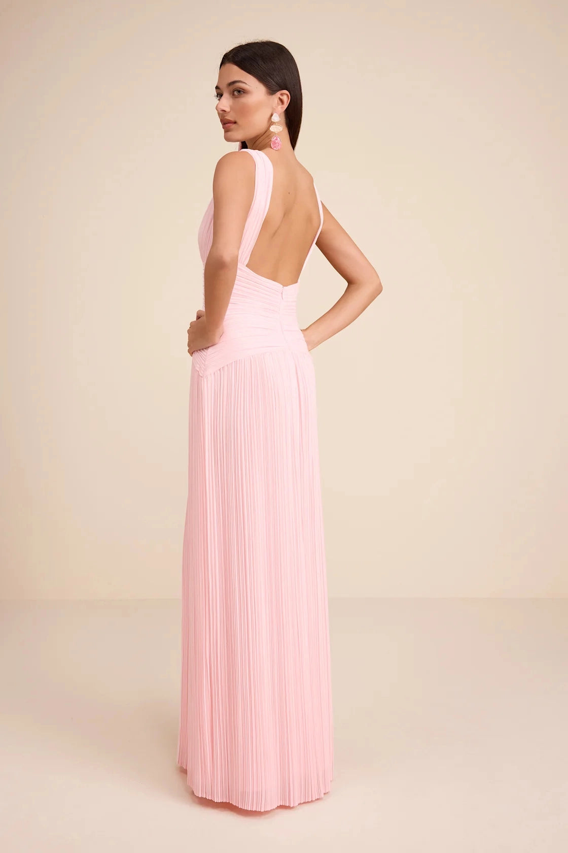Lemon Yellow Column V Neck Sleeveless Deep Back Maxi Bridesmaid Gown Vedress