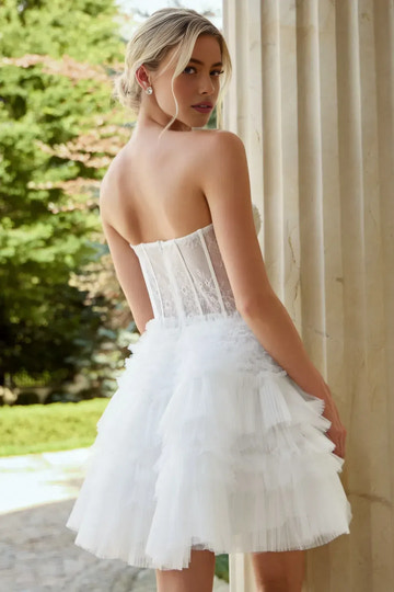 Lace A-Line Sweetheart Strapless Tulle Short Tiered Corset Homecoming Dress