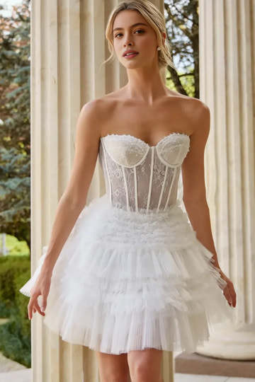 Lace A-Line Sweetheart Strapless Tulle Short Tiered Corset Homecoming Dress