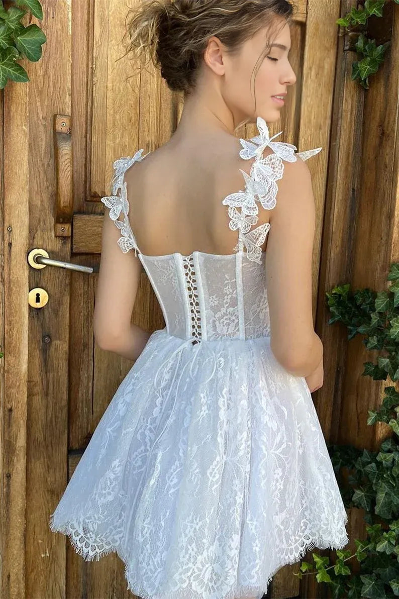 Lace Corset Sweetheart Neck Short Homecoming Dress with Butterfly Straps