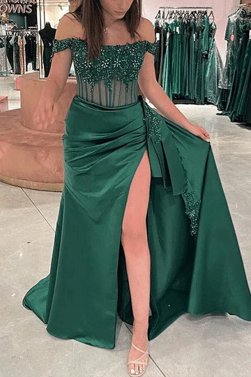 Lace Applique Mermaid Off-Shoulder Sleeveless Backless Floor-Length Prom Gown