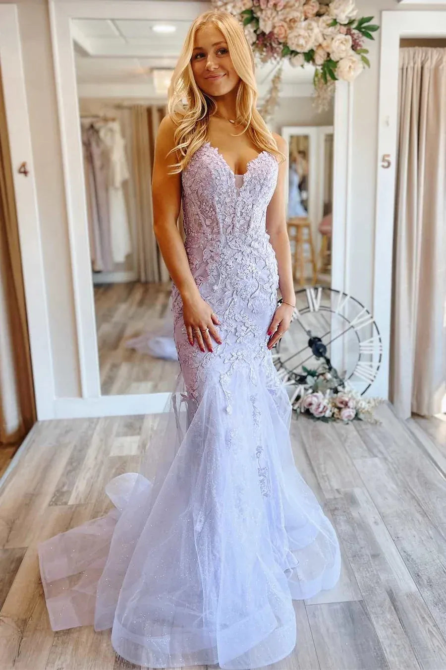 Vestido de fiesta sirena con apliques de encaje, escote corazón, sin mangas, con cordones, largo hasta el suelo