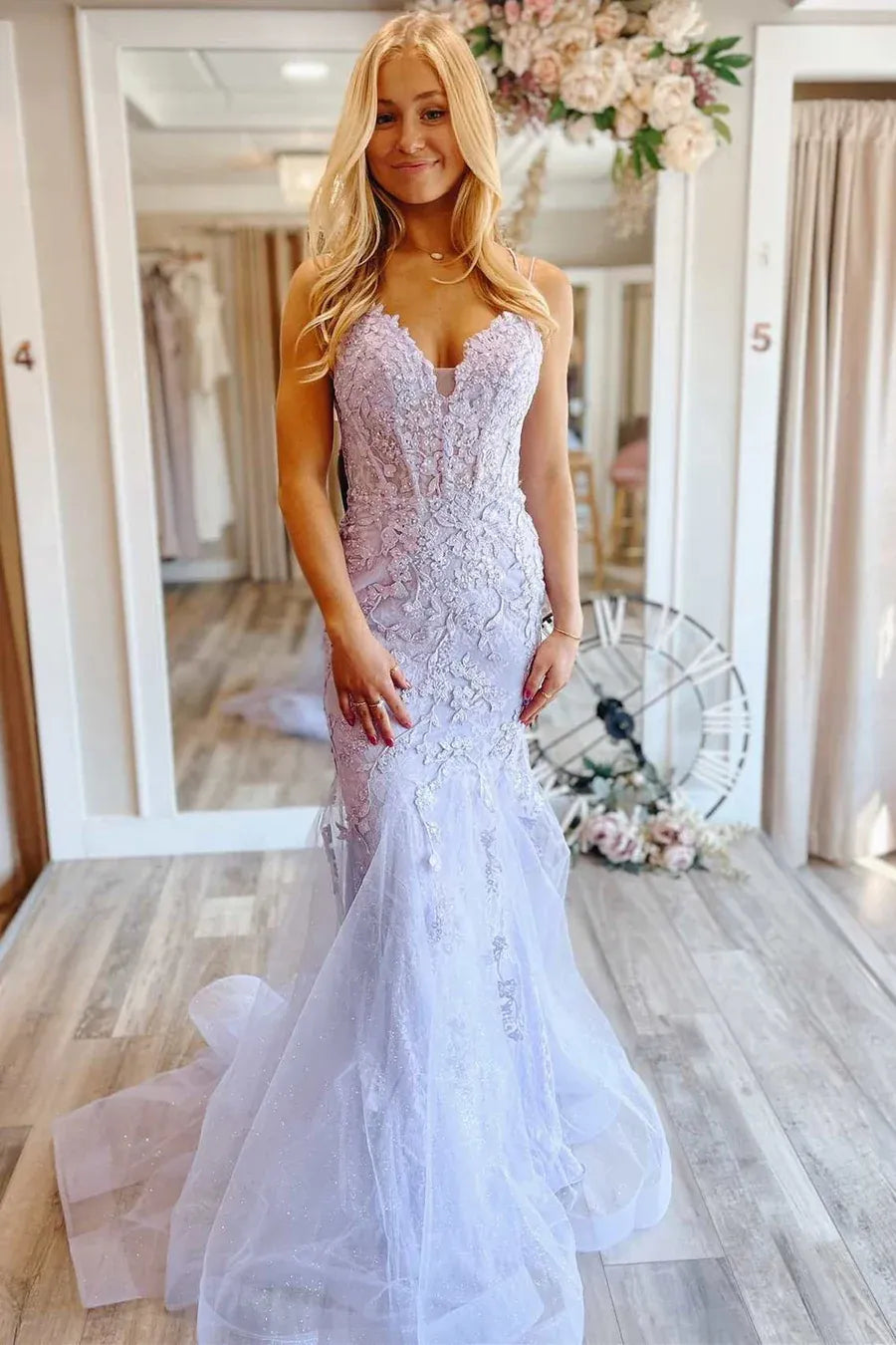 Vestido de fiesta sirena con apliques de encaje, escote corazón, sin mangas, con cordones, largo hasta el suelo