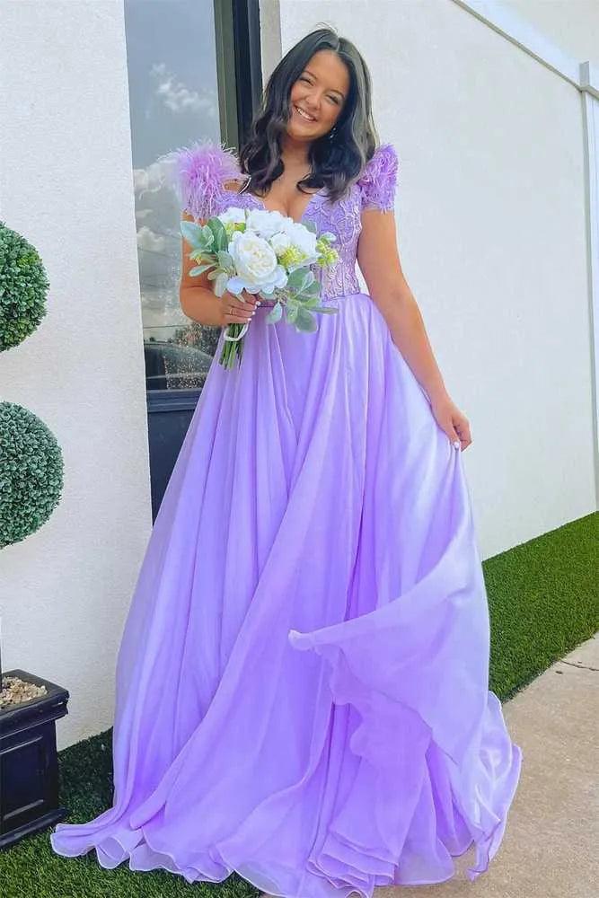 Lace Feather Ball Gown Sweetheart Sleeveless Backless Floor-Length Prom Gown