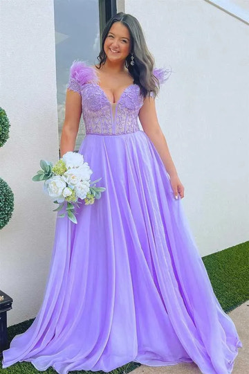 Lace Feather Ball Gown Sweetheart Sleeveless Backless Floor-Length Prom Gown