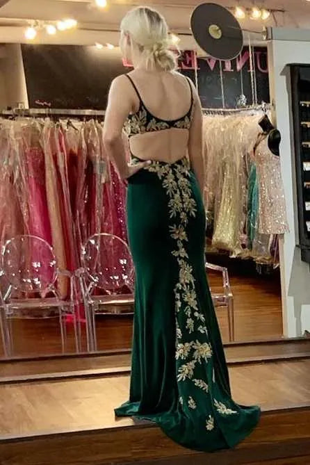 Lace Mermaid V-Neck Spaghetti Strap Backless Prom Gown