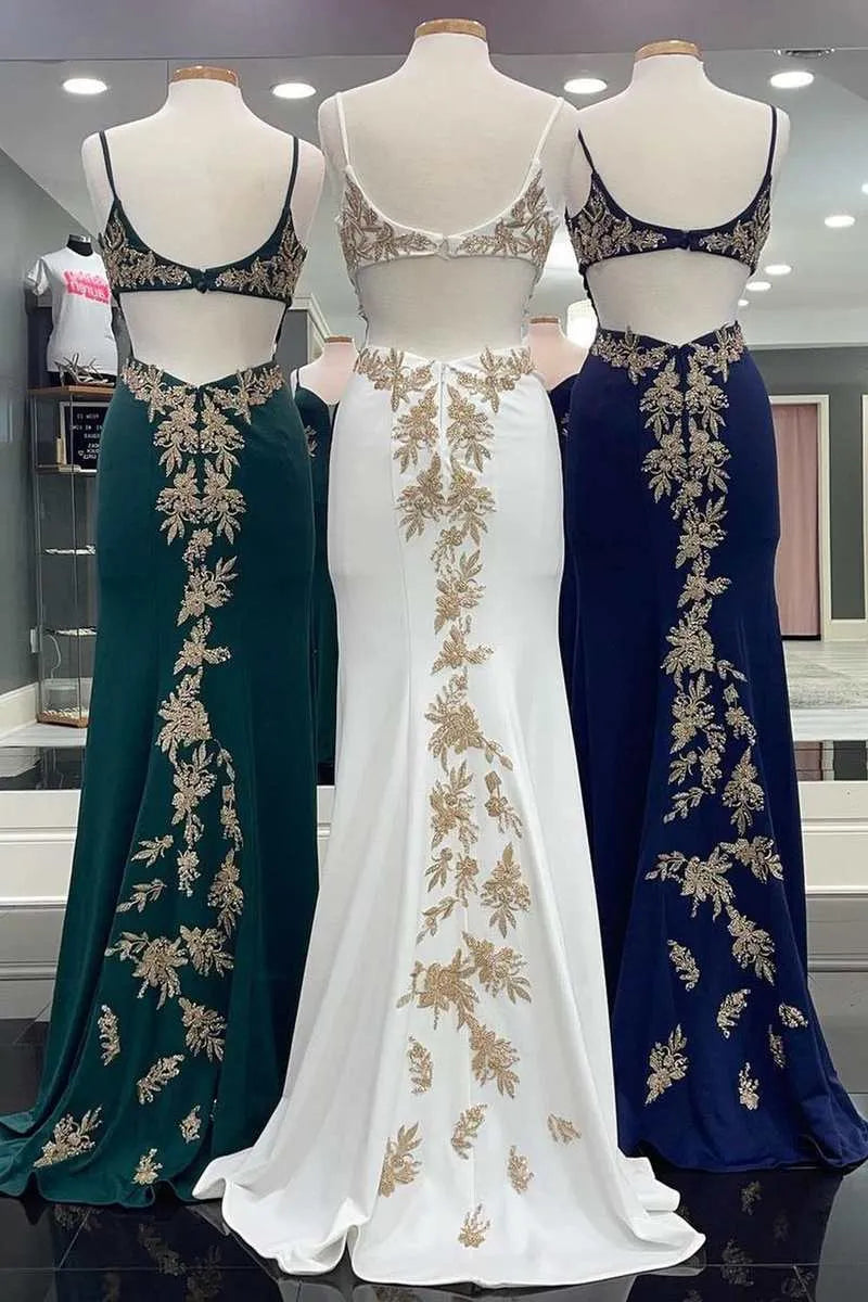 Lace Mermaid V-Neck Spaghetti Strap Backless Prom Gown
