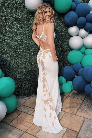 Lace Mermaid V-Neck Spaghetti Strap Backless Prom Gown