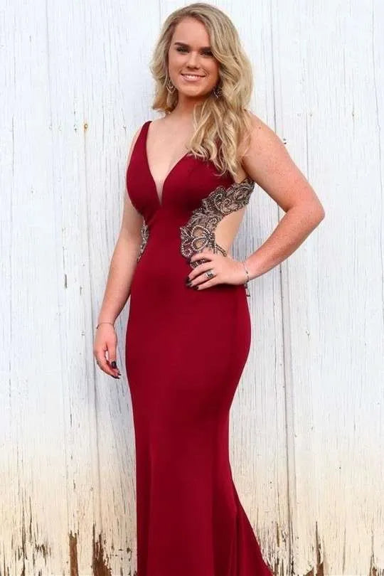 Lace Mermaid V-Neck Spaghetti Strap Backless Prom Gown