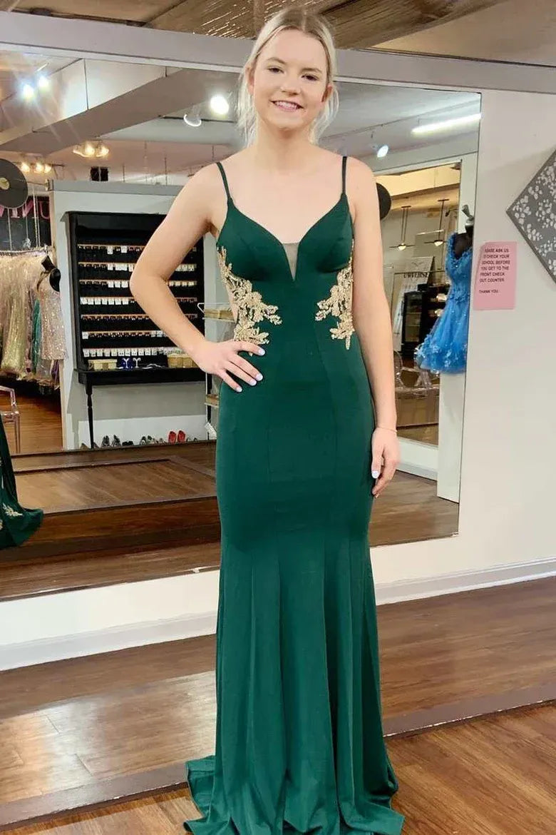 Lace Mermaid V-Neck Spaghetti Strap Backless Prom Gown