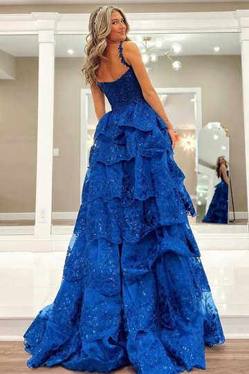 Vestido de fiesta de encaje con volantes, escote corazón, sin mangas, sin espalda, largo hasta el suelo