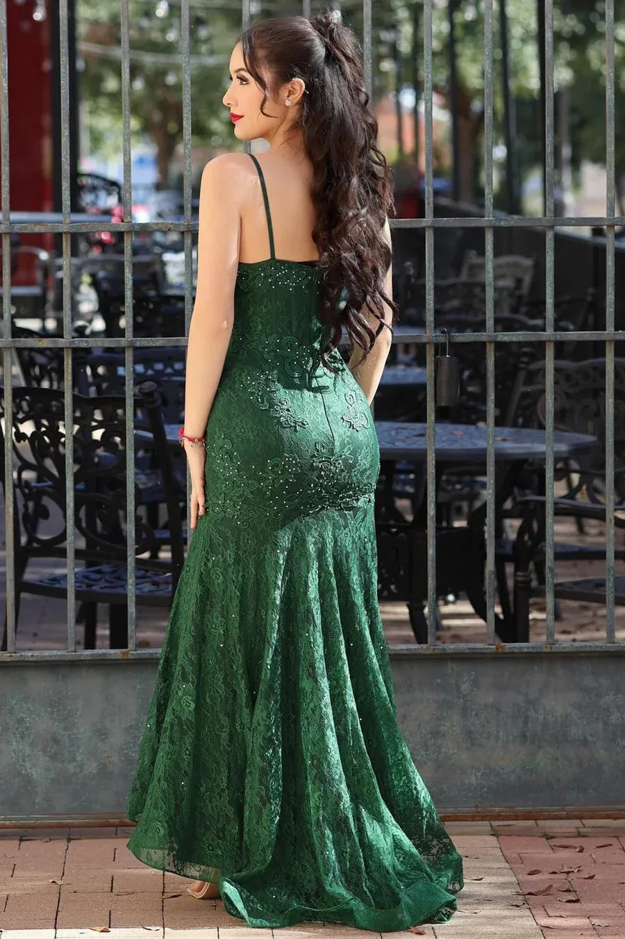 Vestido de fiesta largo de encaje con lentejuelas, corte sirena, escote corazón, sin mangas y sin espalda