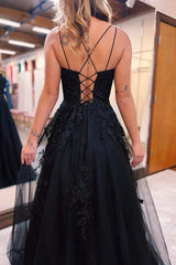 Lace Tulle A-Line Square Neck Spaghetti Strap Prom Gown
