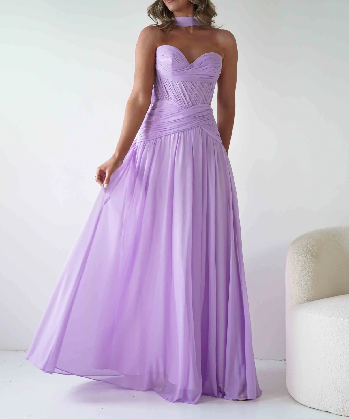 Elegant Strapless Corset-Style Chiffon Bridesmaid Dress with Tulle Lace-Up Panel and A-Line Prom Dresses