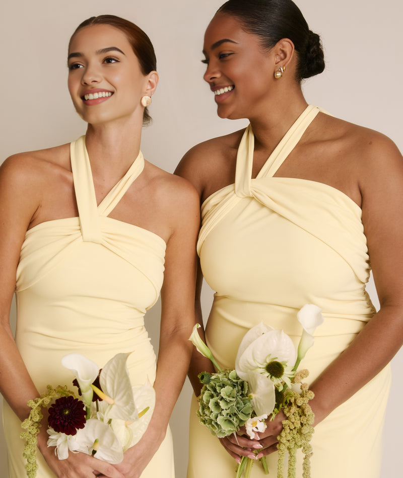 Cross-Front Halter Neck Stretch Floor-Length Bridesmaid Dress For Wedding Party Evening Gown