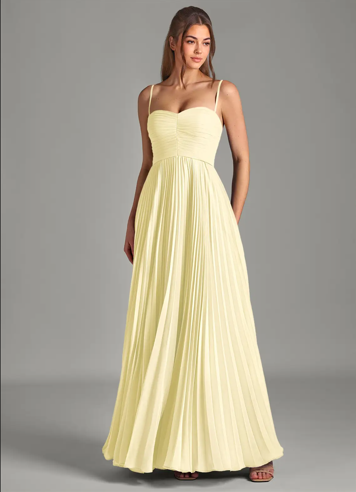 A-Line Strapless Chiffon Dress Elegant Strapless Pleated Bodice Gown with Full Flowing Formal Evening Gown