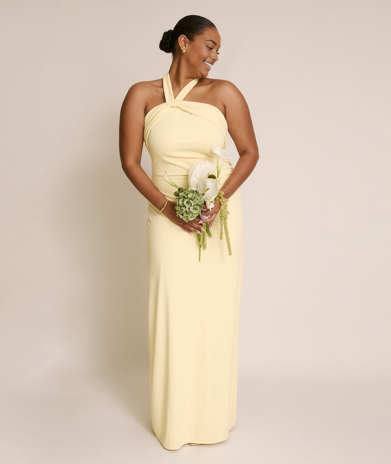 Cross-Front Halter Neck Stretch Floor-Length Bridesmaid Dress For Wedding Party Evening Gown