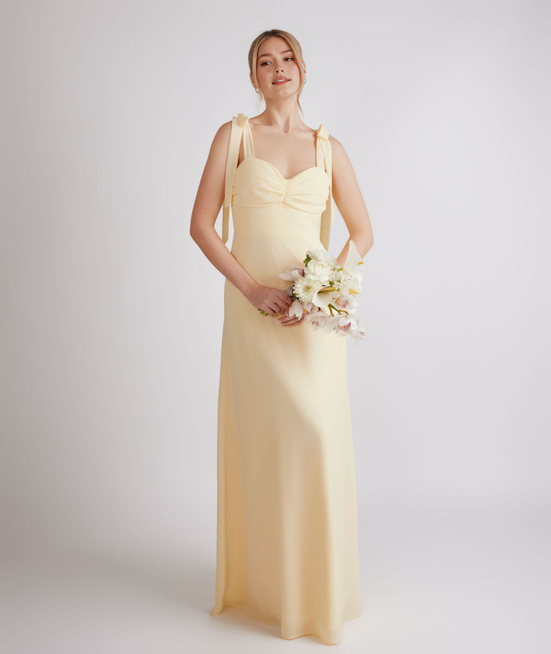 Simple Strapless Long Gown With Bow Tie Chiffon Strap Maxi Dress Bridesmaid Dress