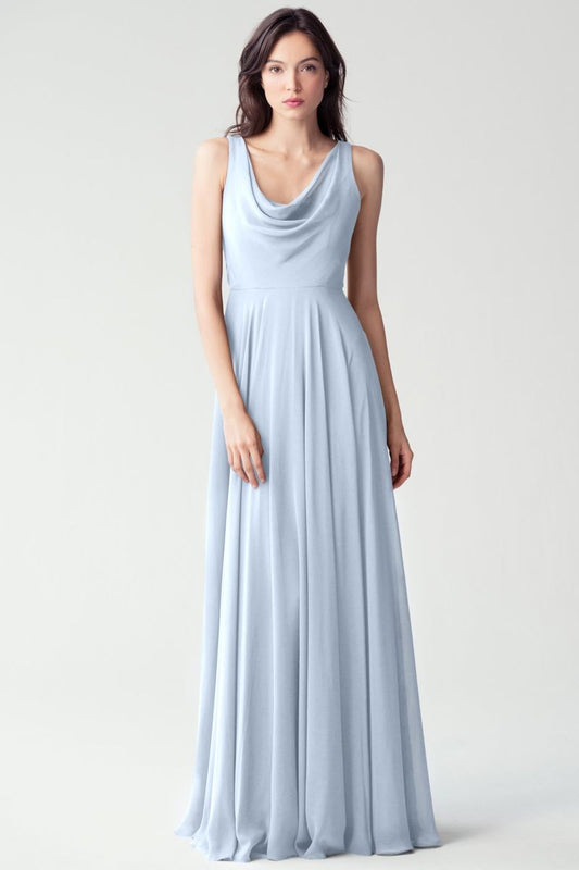Women's Formal Evening Dress with Low Back and A-Line Silhouette Chiffon Cowl Neck Bridesmaid Dresses