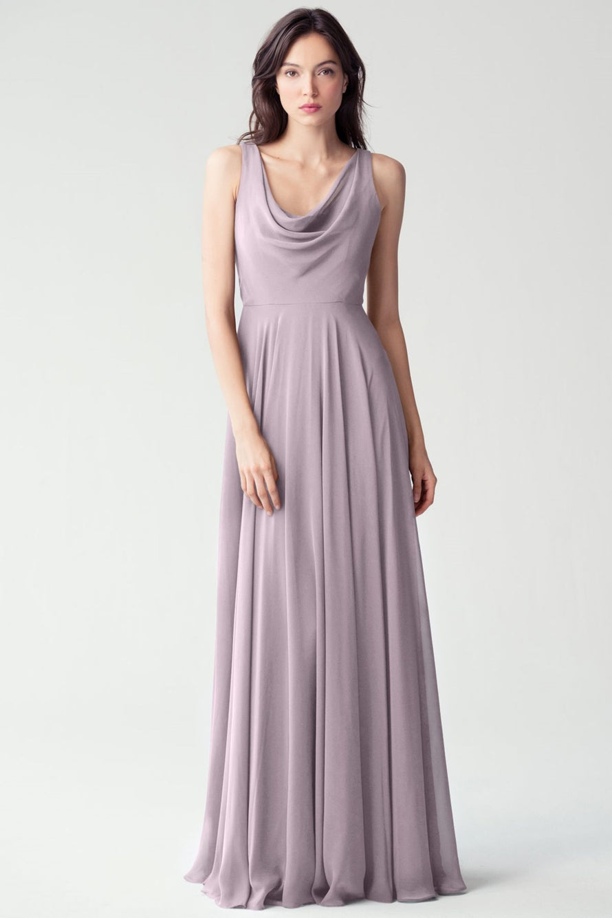 Women's Formal Evening Dress with Low Back and A-Line Silhouette Chiffon Cowl Neck Bridesmaid Dresses