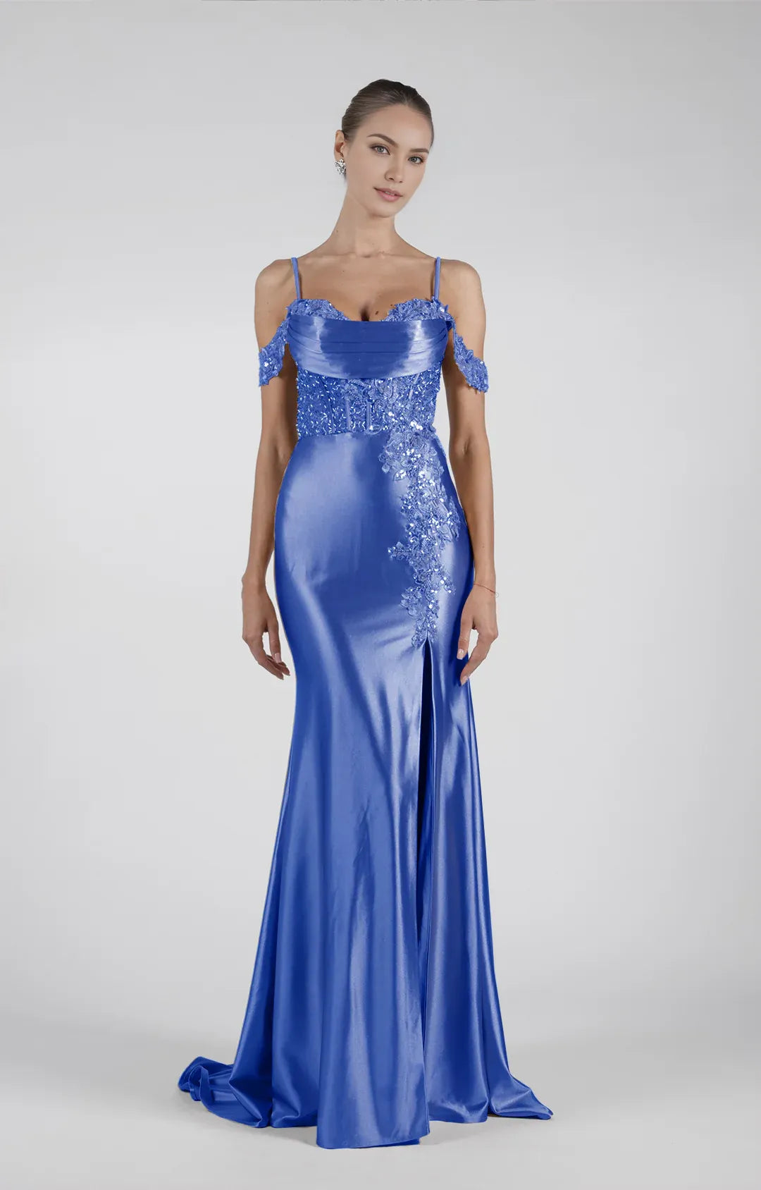 Luxury Mermaid OffShoulder Sleeveless Satin Floor-Length LaceUp Prom Dress
