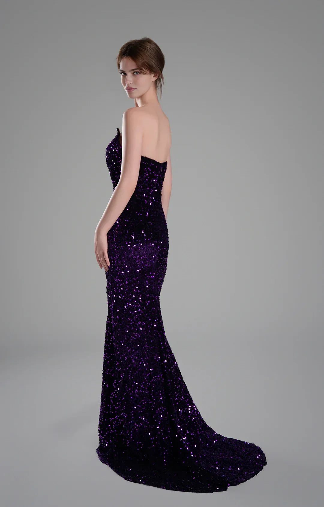 Luxury Mermaid Strapless Sleeveless Sequin Floor Length Lace-Up Slit Evening Gown