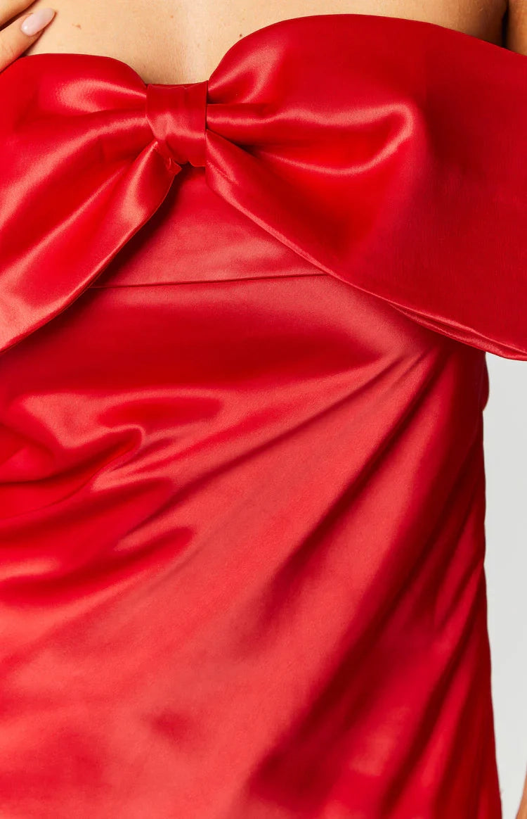 Red A-Line Off Shoulder Short Sleeve Tie Back Mini Homecoming Dress