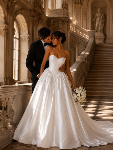Elegant Ballgown Sweetheart Strapless Sleeveless Button Back Cathedral Train Wedding Dress