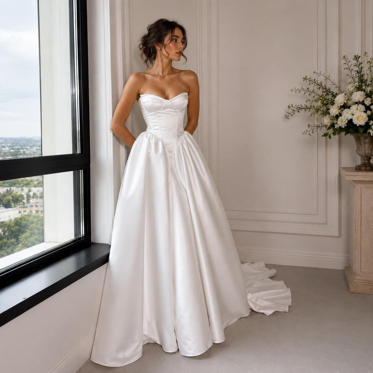 Elegant Ballgown Sweetheart Strapless Sleeveless Button Back Cathedral Train Wedding Dress