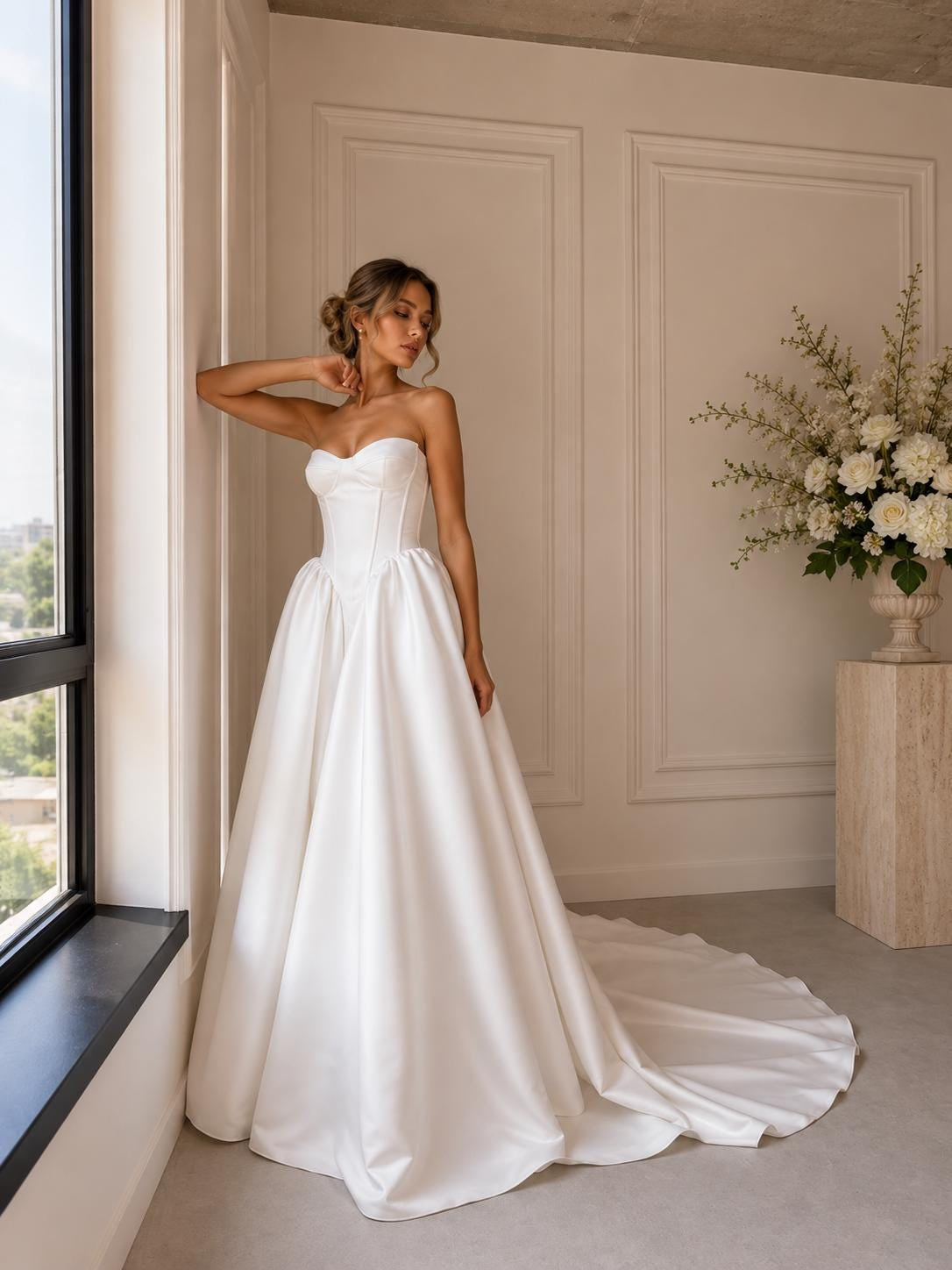Elegant Ballgown Sweetheart Strapless Sleeveless Button Back Cathedral Train Wedding Dress