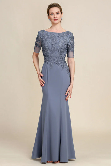 Mermaid Bateau Neck Mesh Mother of the Bride Dress Maxi Lace EveningGown
