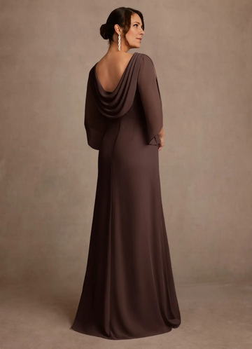 Mermaid Boat Neck Chiffon Floor Length Cape Sleeve Maxi Dress
