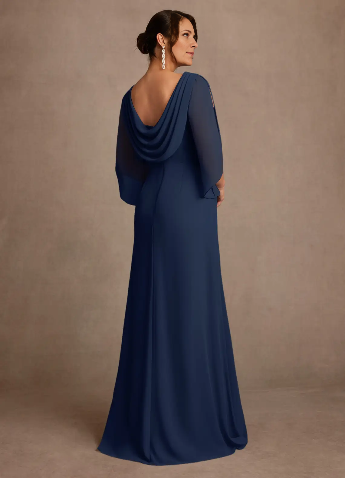 Mermaid Boat Neck Chiffon Floor Length Cape Sleeve Maxi Dress