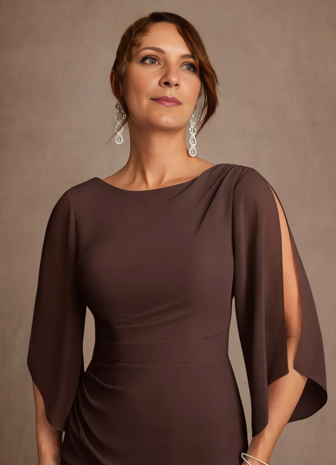 Mermaid Boat Neck Chiffon Floor Length Cape Sleeve Maxi Dress