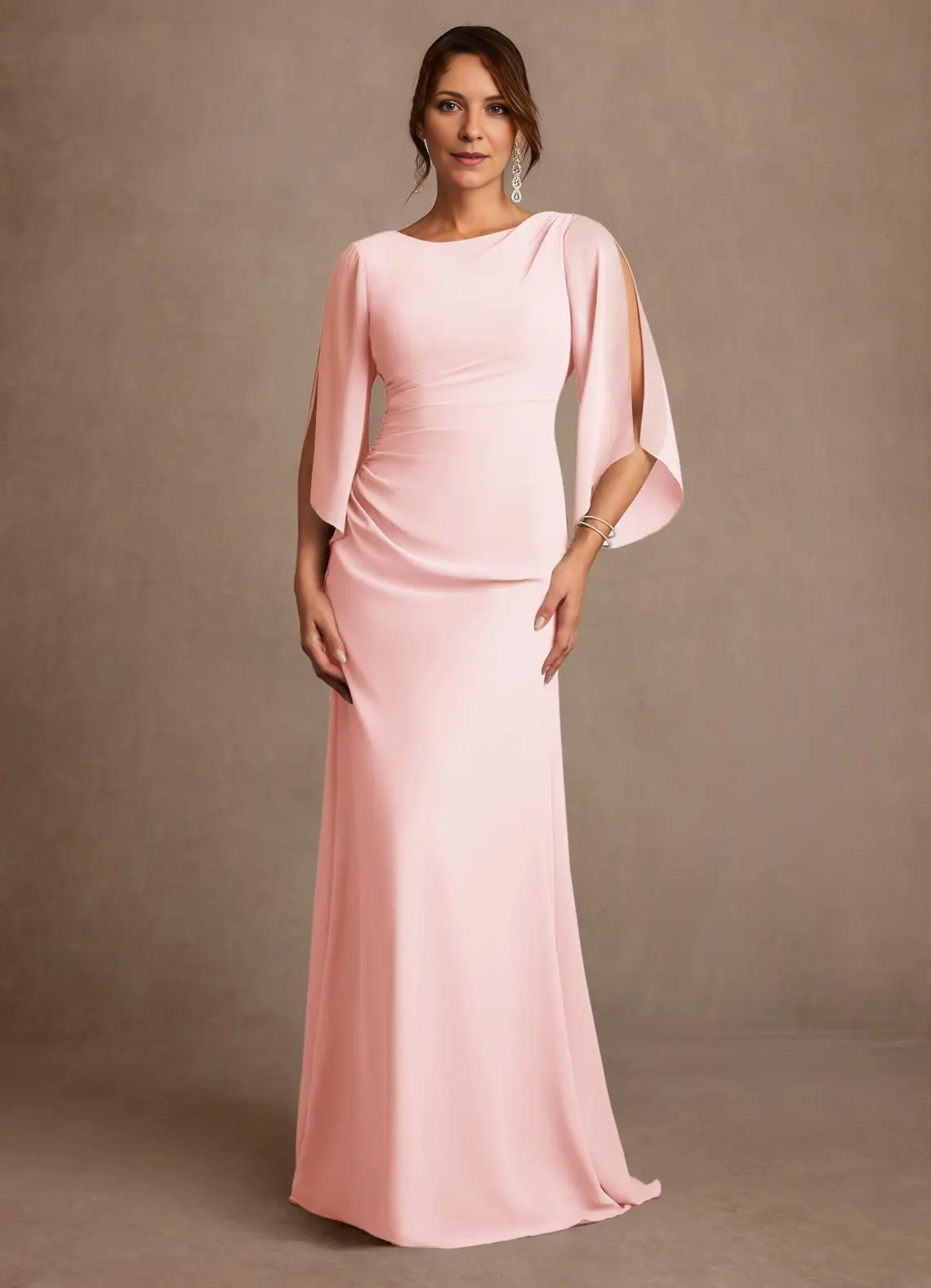 Mermaid Boat Neck Chiffon Floor Length Cape Sleeve Maxi Dress