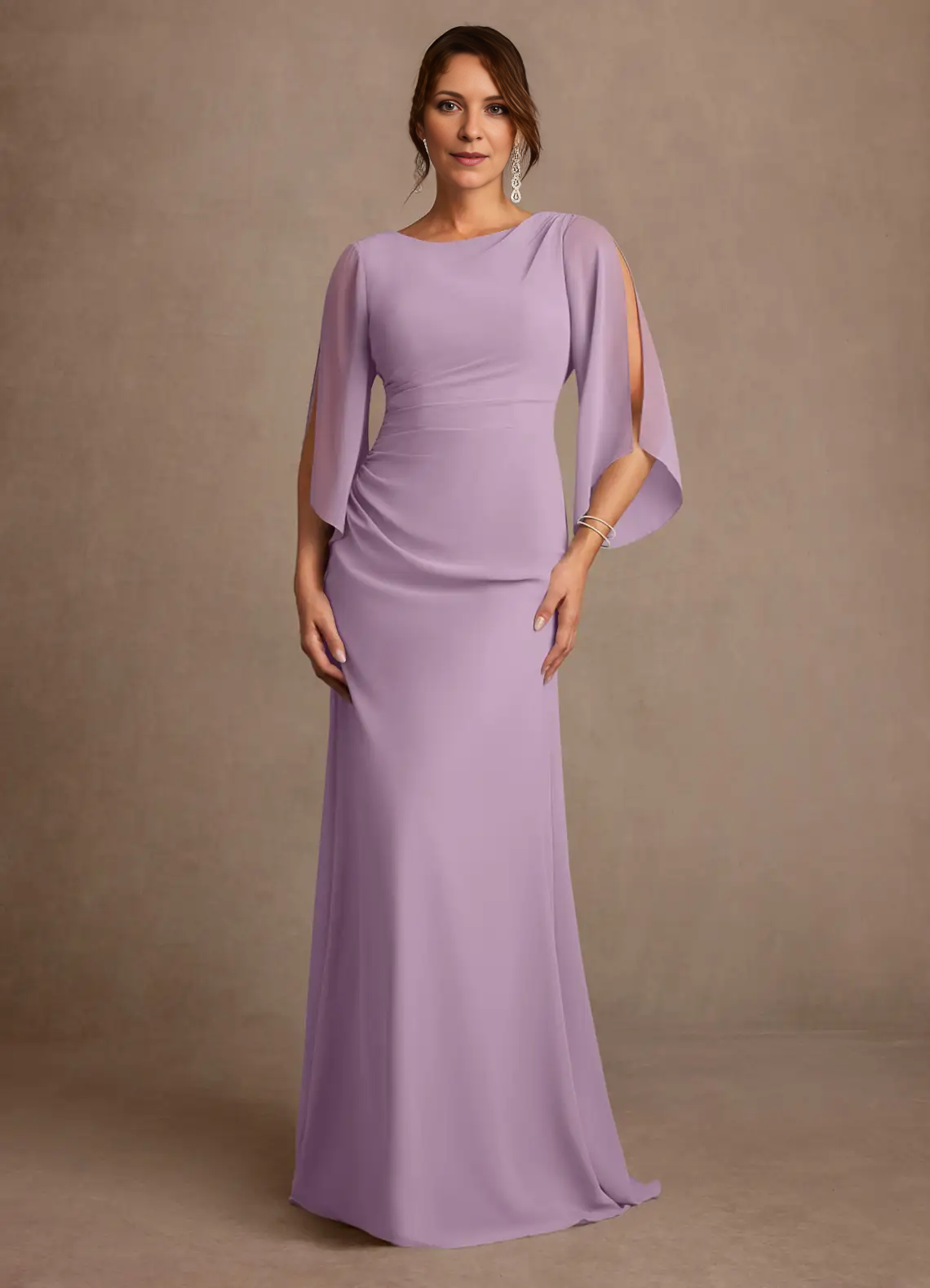 Mermaid Boat Neck Chiffon Floor Length Cape Sleeve Maxi Dress