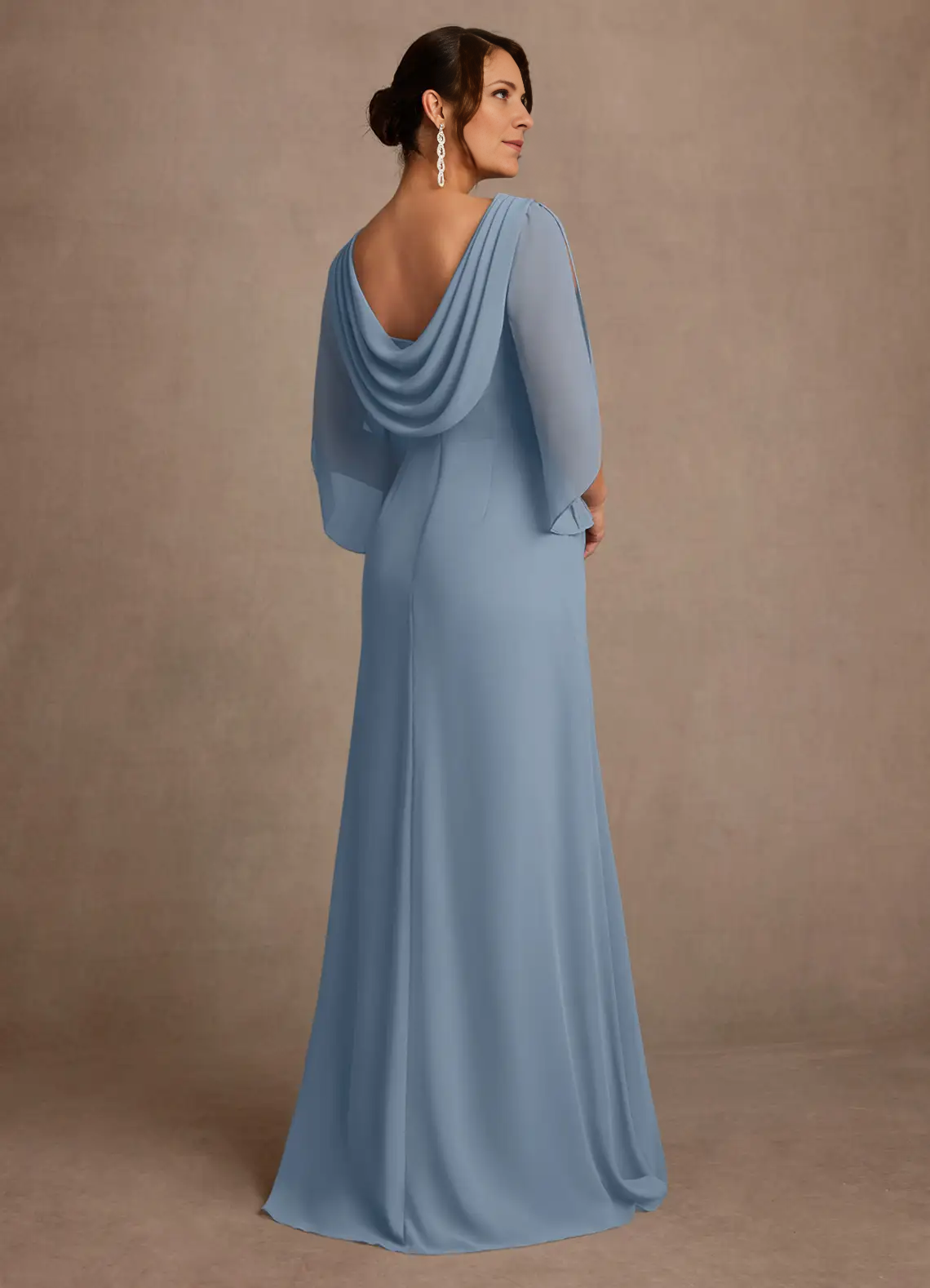 Mermaid Boat Neck Chiffon Floor Length Cape Sleeve Maxi Dress