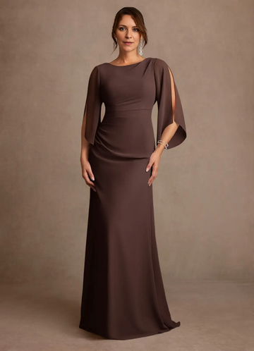 Mermaid Boat Neck Chiffon Floor Length Cape Sleeve Maxi Dress