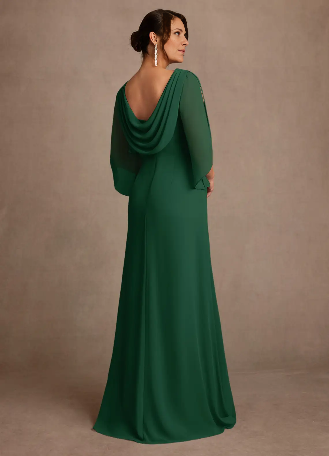 Mermaid Boat Neck Chiffon Floor Length Cape Sleeve Maxi Dress