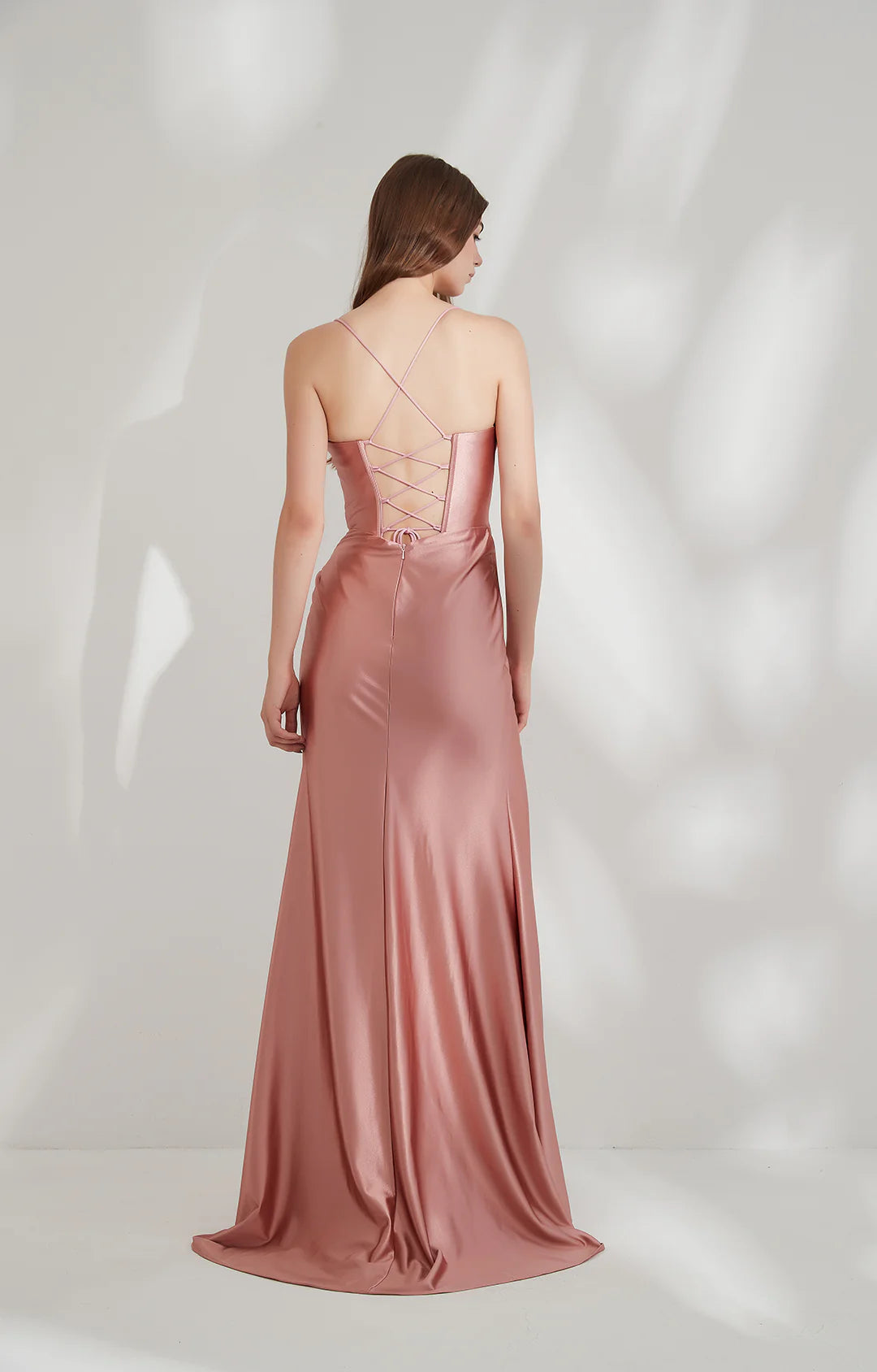 Mermaid Cowl Spaghetti Satin Floor-length Corset Slit Lace-up Evening Gown