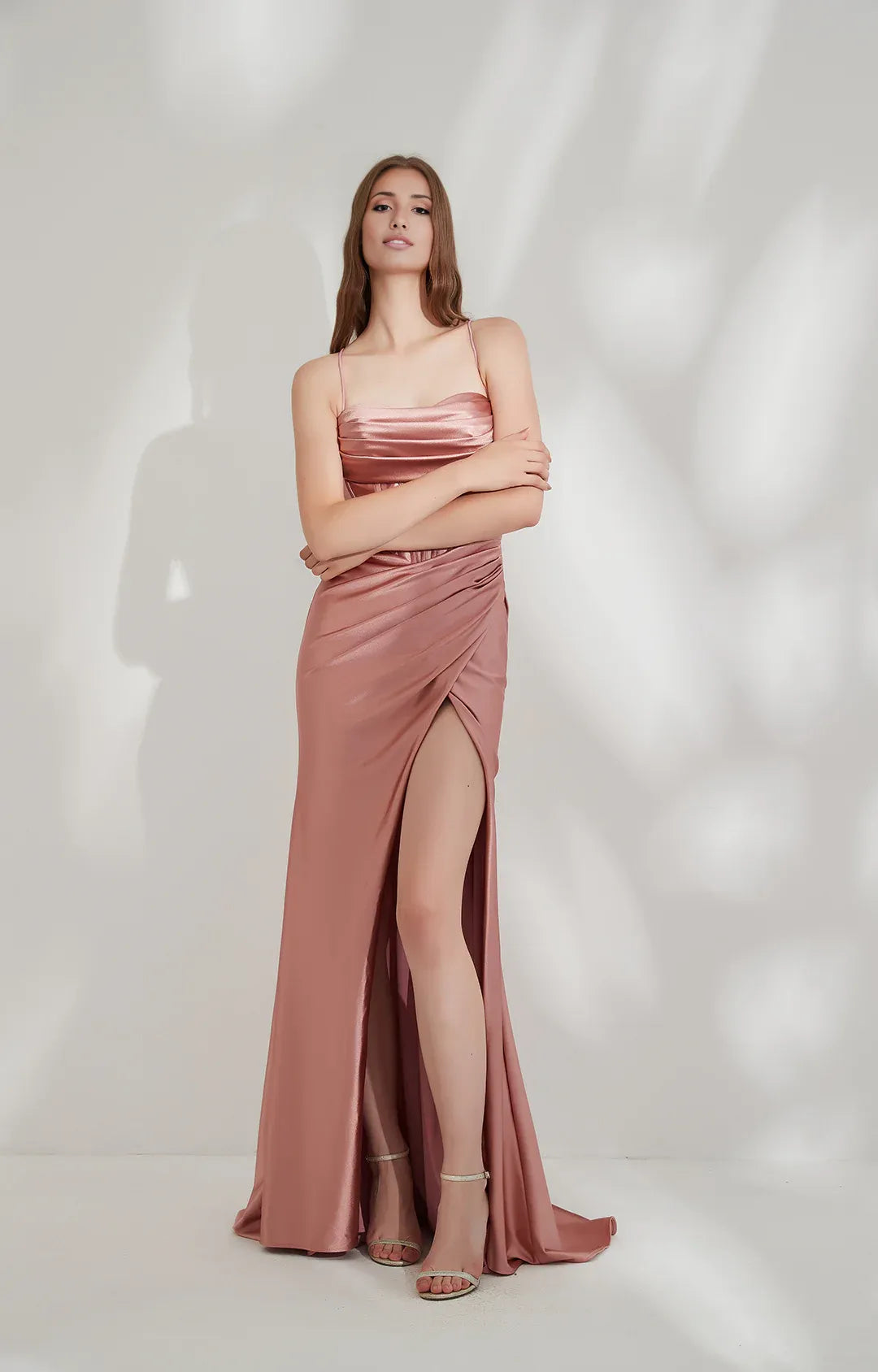 Mermaid Cowl Spaghetti Satin Floor-length Corset Slit Lace-up Evening Gown