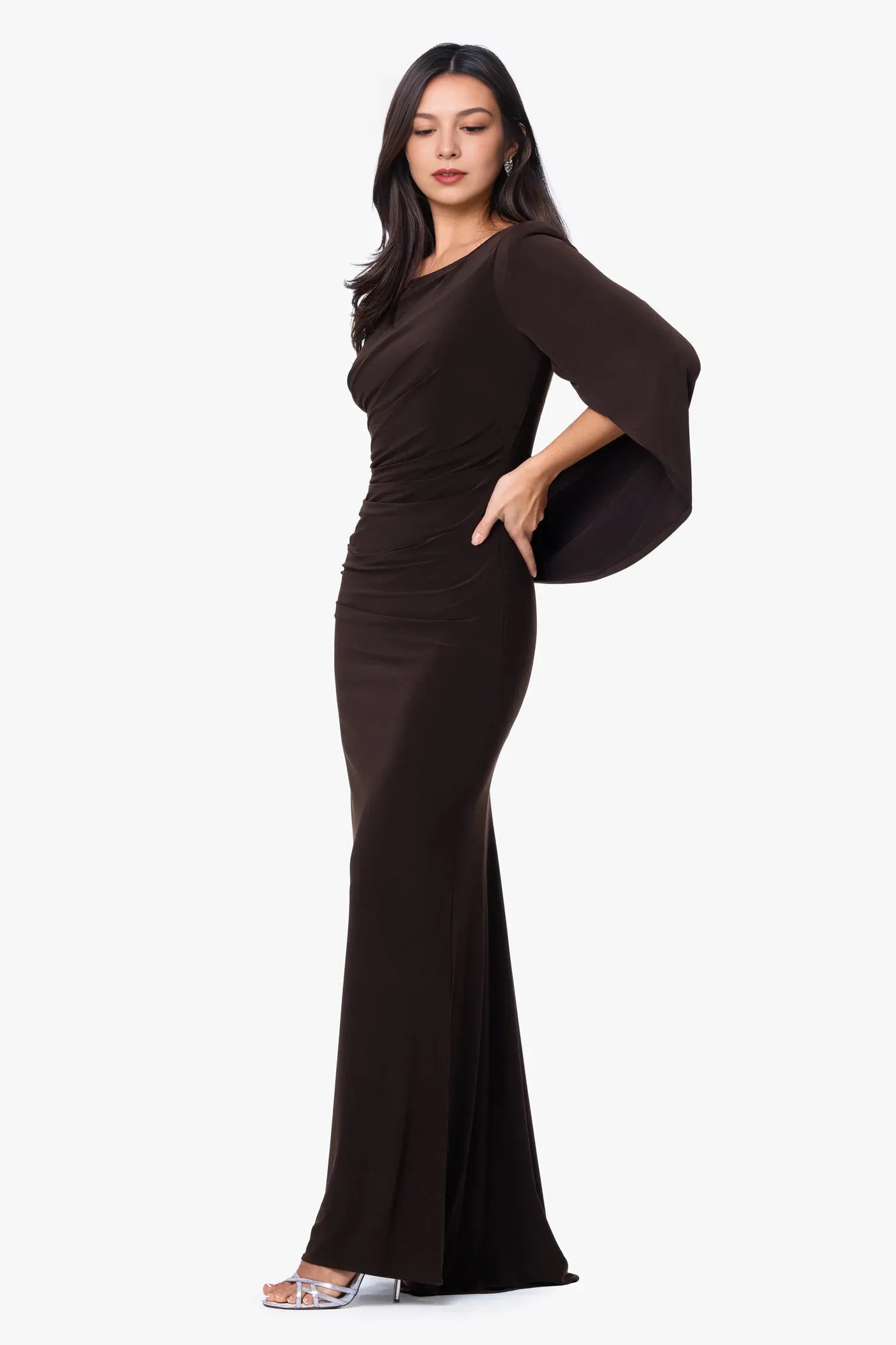 Elegant Mermaid Draped Sleeve Formal Gown Flared Silhouette Mother of the Bride Dress