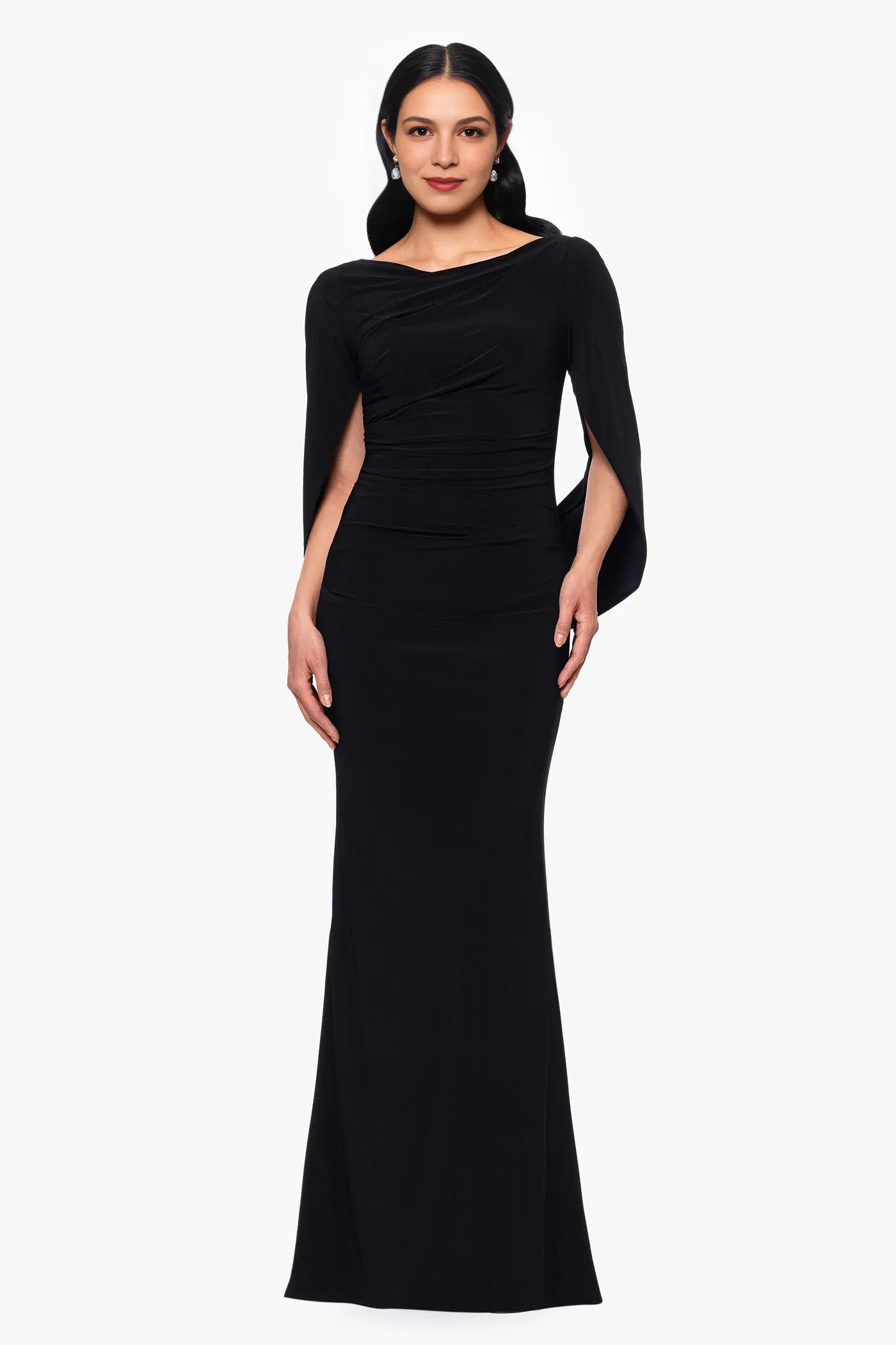 Elegant Mermaid Draped Sleeve Formal Gown Flared Silhouette Mother of the Bride Dress