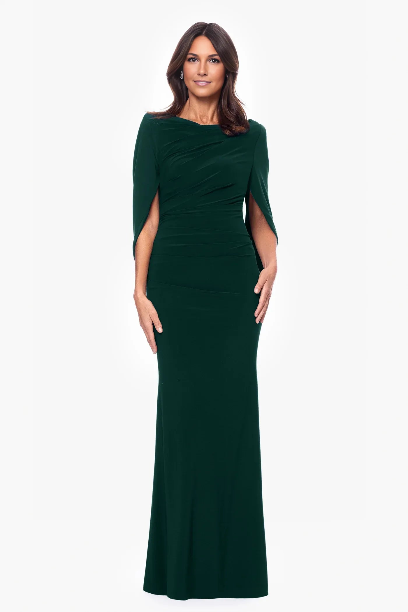 Elegant Mermaid Draped Sleeve Formal Gown Flared Silhouette Mother of the Bride Dress