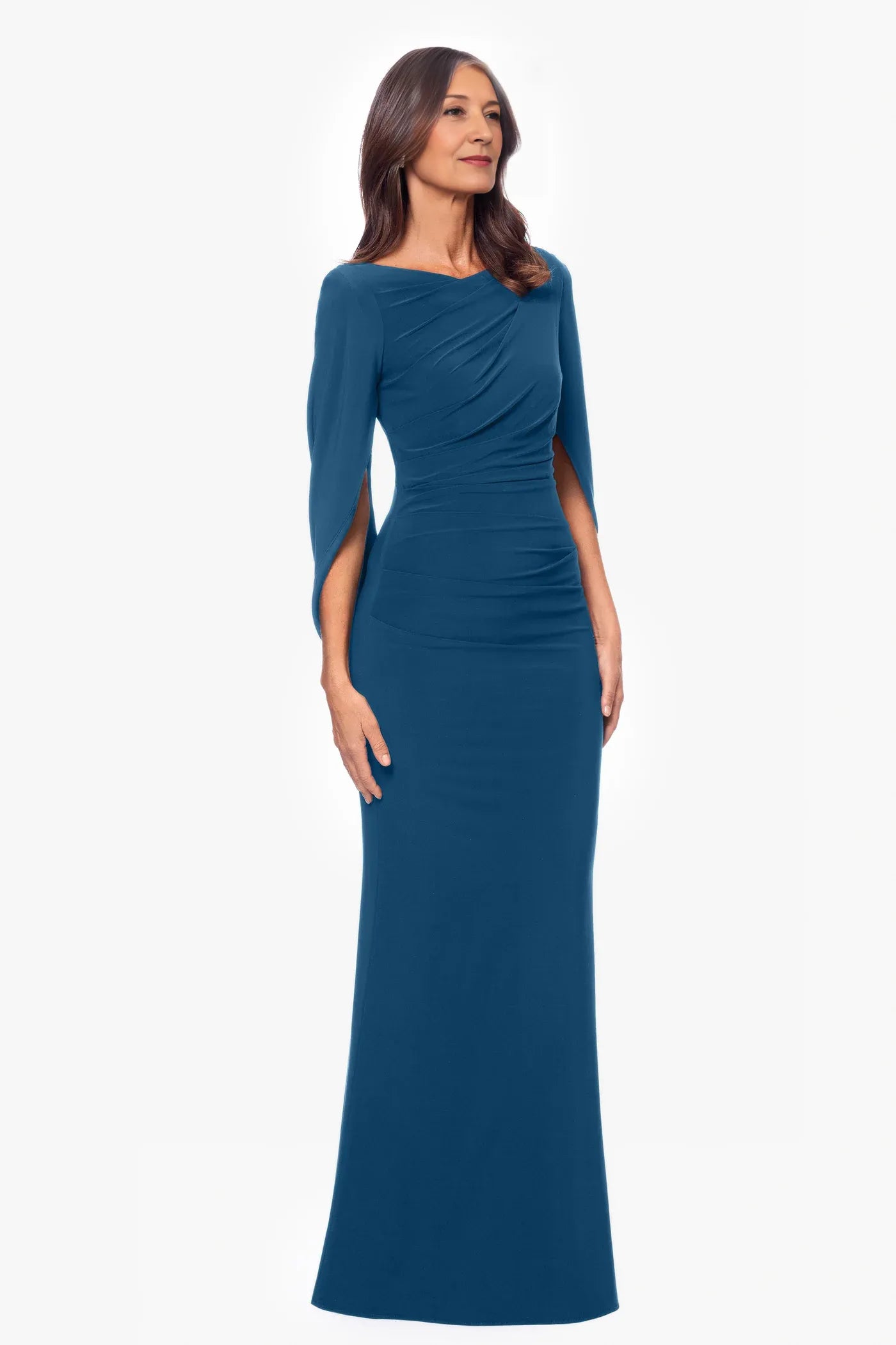 Elegant Mermaid Draped Sleeve Formal Gown Flared Silhouette Mother of the Bride Dress