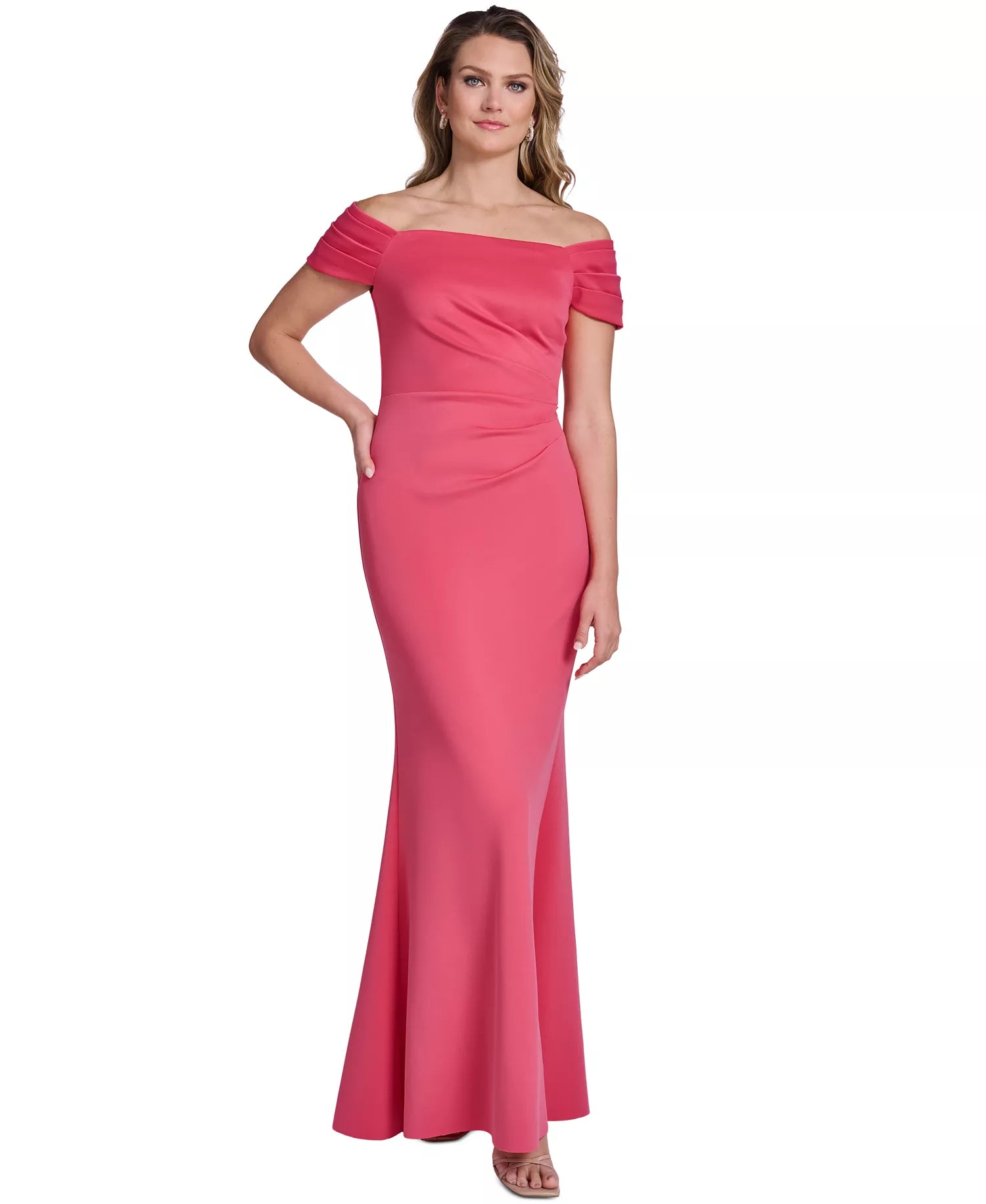 Elegant Mermaid Off Shoulder Satin Side Tuck Formal Evening Gown