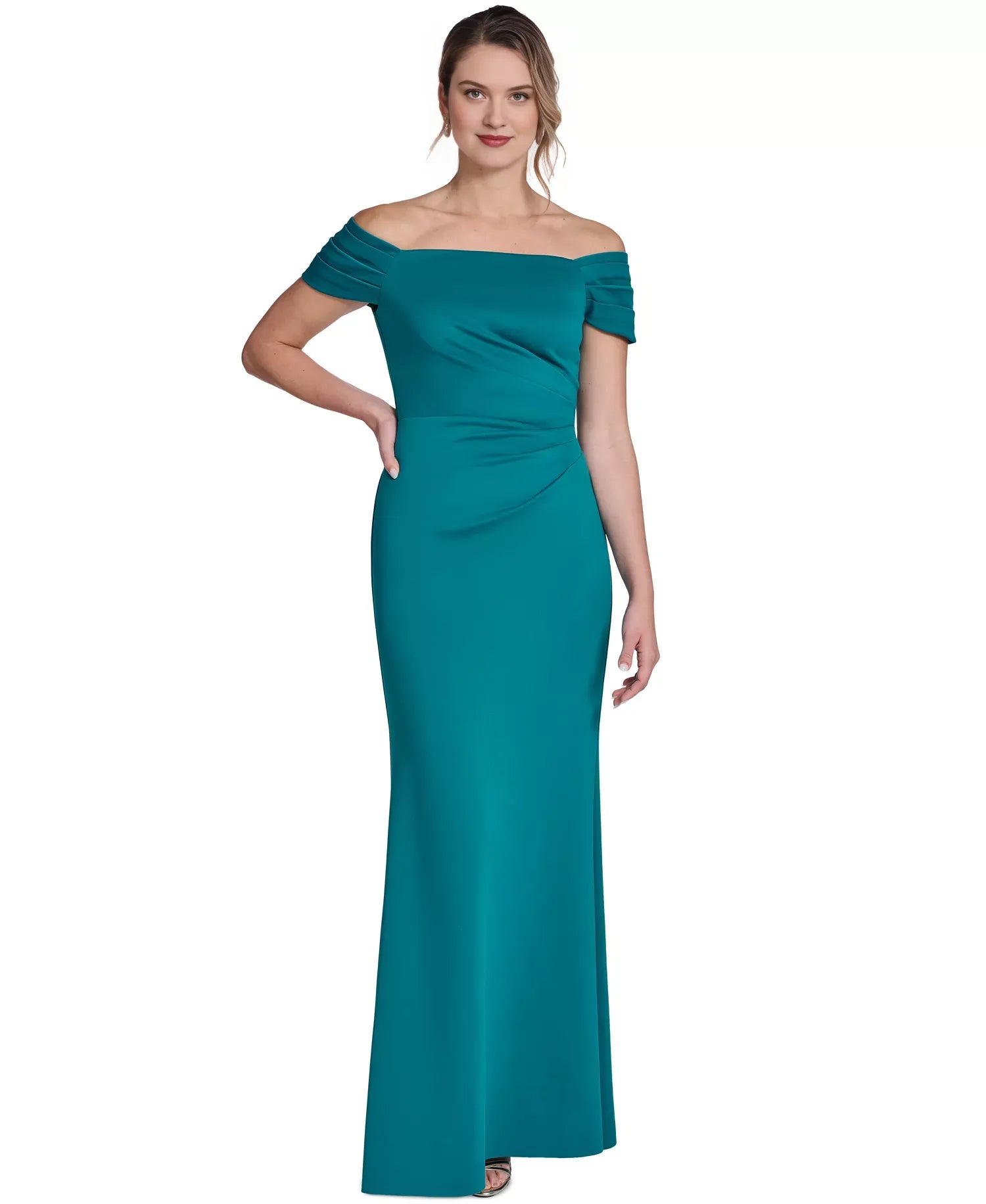 Elegant Mermaid Off Shoulder Satin Side Tuck Formal Evening Gown