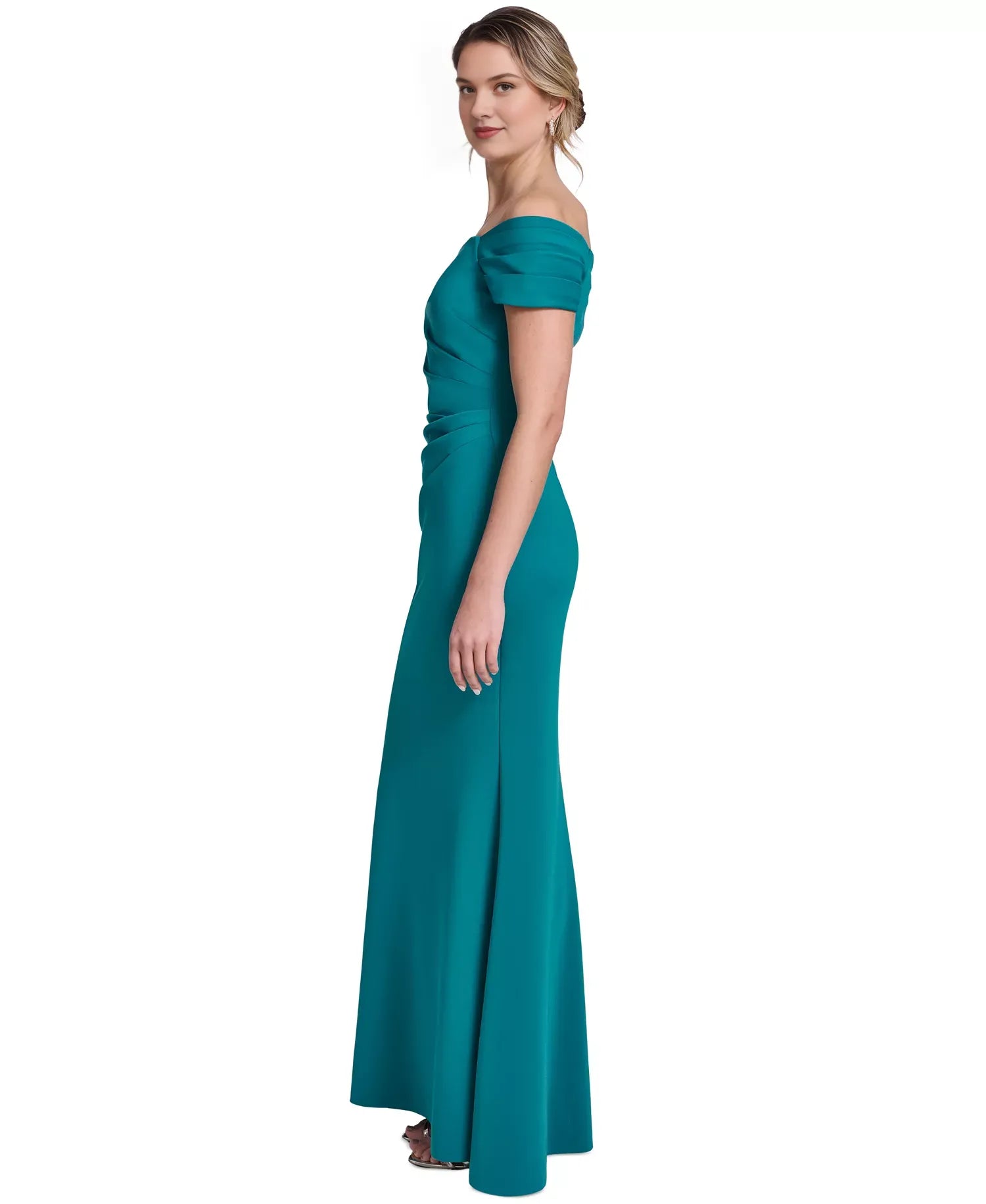 Elegant Mermaid Off Shoulder Satin Side Tuck Formal Evening Gown