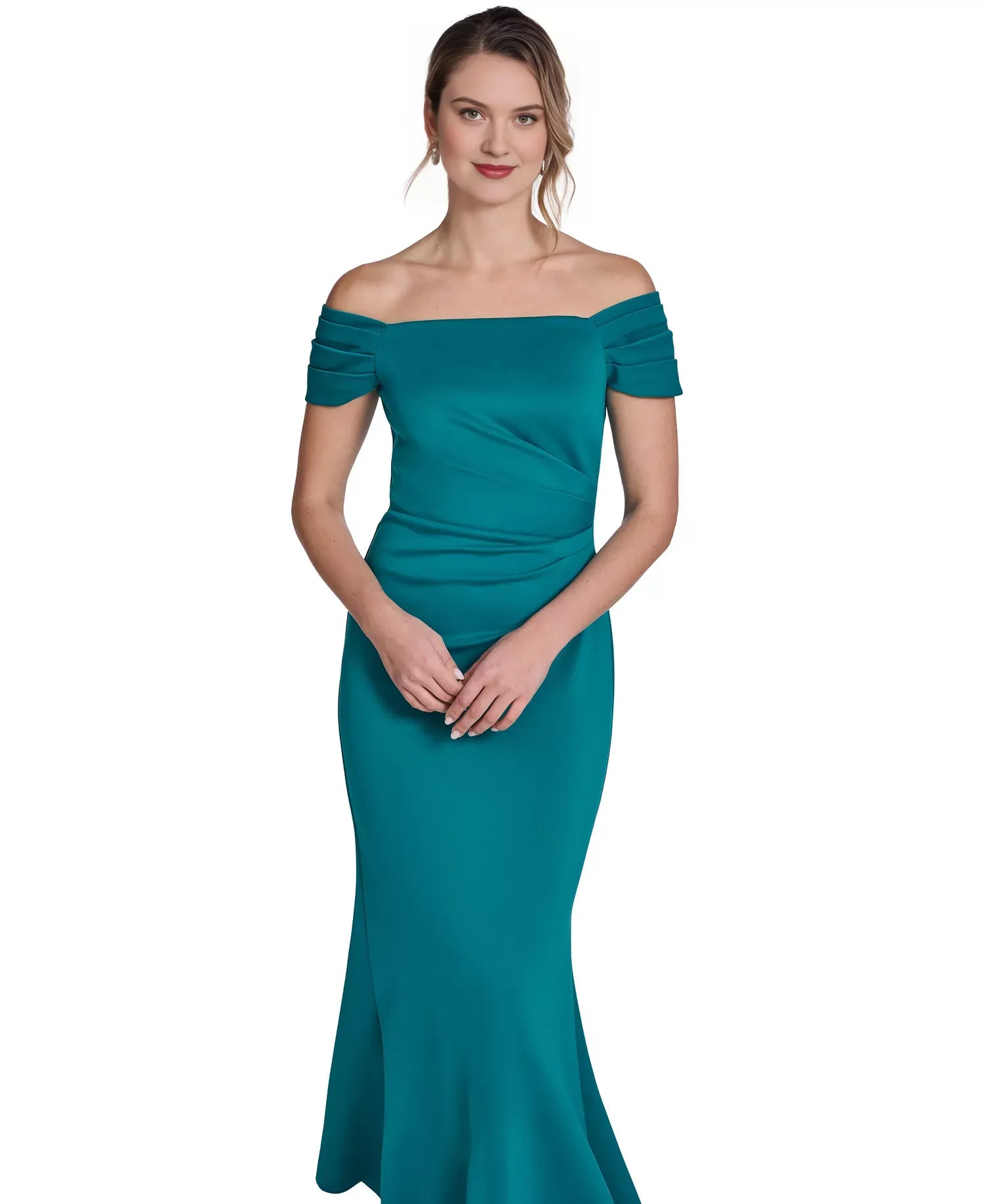 Elegant Mermaid Off Shoulder Satin Side Tuck Formal Evening Gown