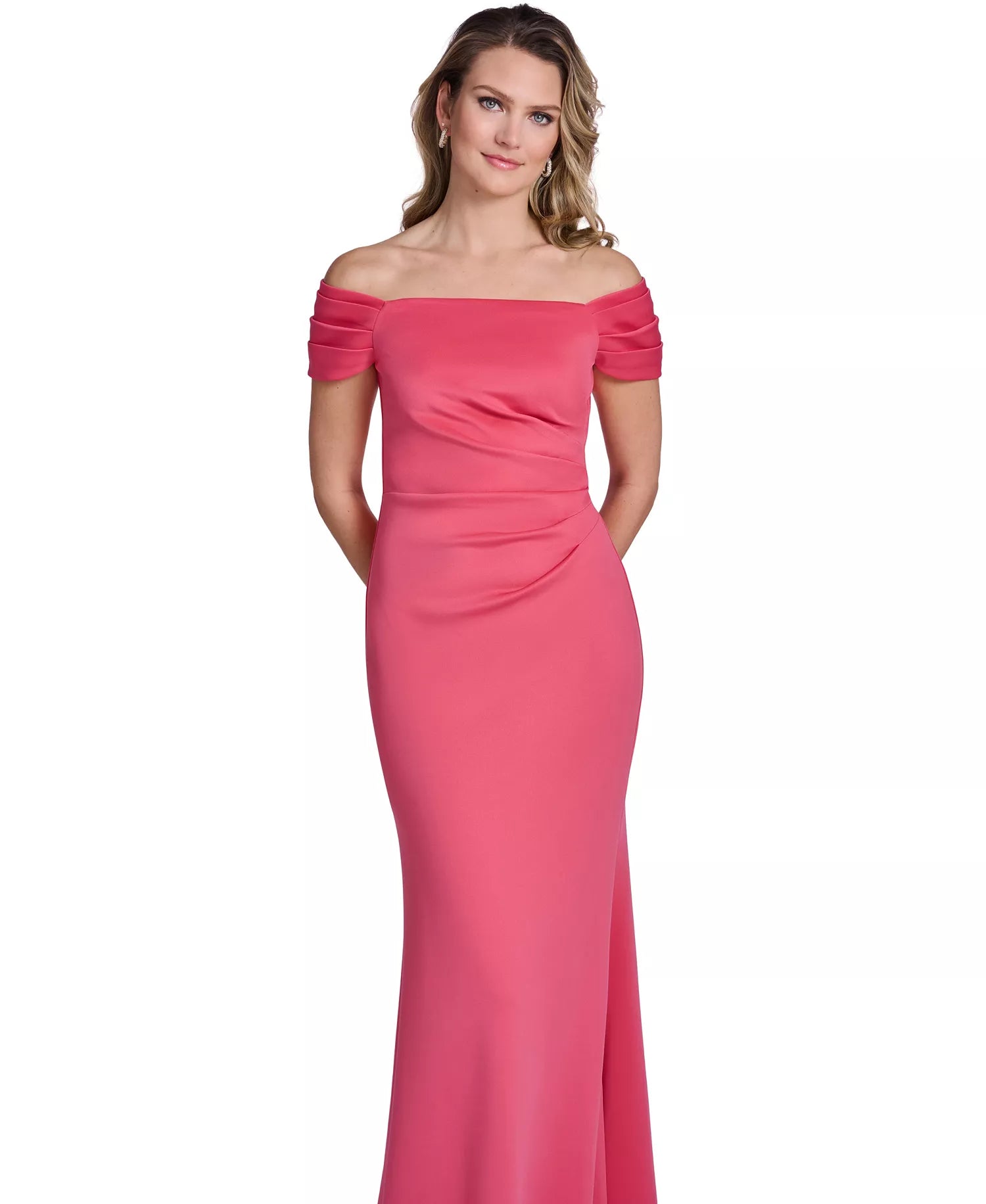 Elegant Mermaid Off Shoulder Satin Side Tuck Formal Evening Gown